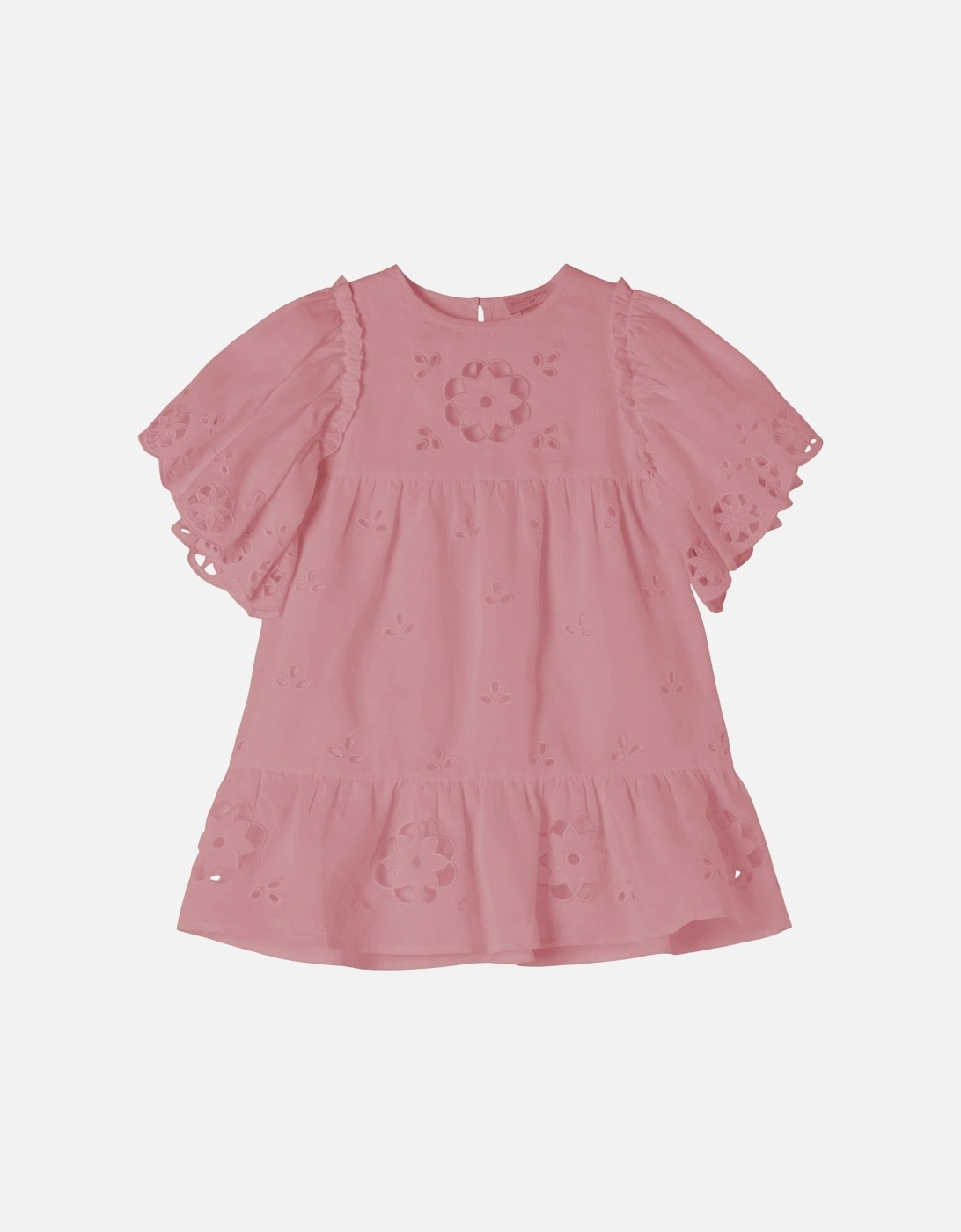 Girls Pink Broderie Anglaise Dress, 2 of 1