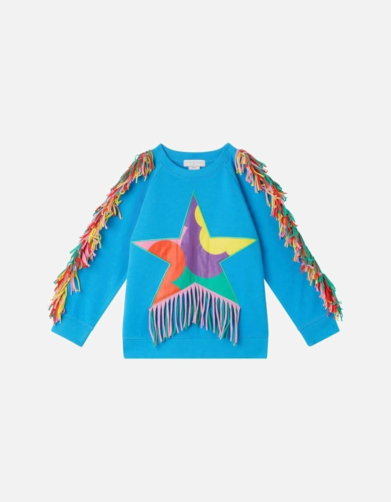Girls Blue Star Fringe Sweatshirt