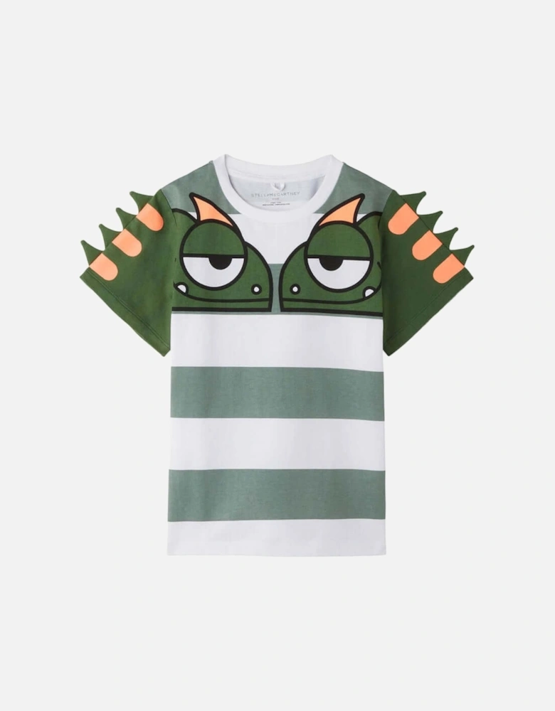 Boys Green & White  Stripe Gecko T-Shirt