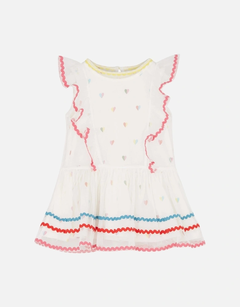 Baby Girls White Heart Print Sleeveless Dress