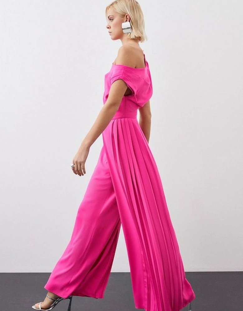 Petite Soft Tailored Off Shoulder Pleat Detail Jumpsuit