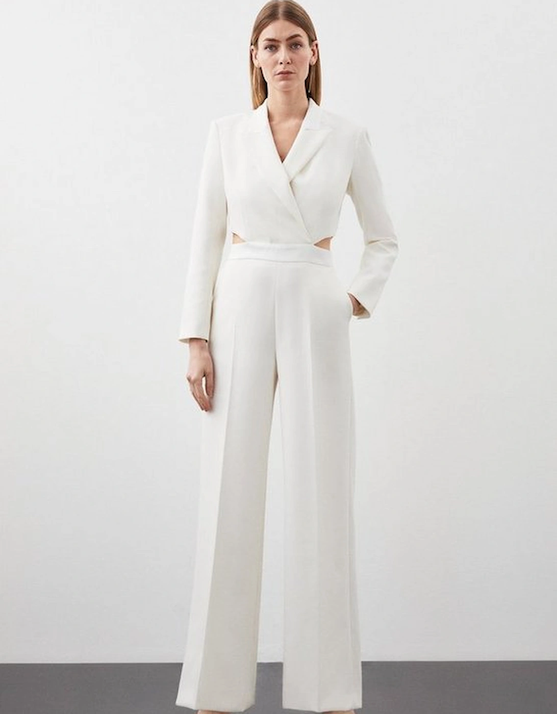 Tailored Compact Stretch Tuxedo Wide Leg Jumpsuit, 5 of 4
