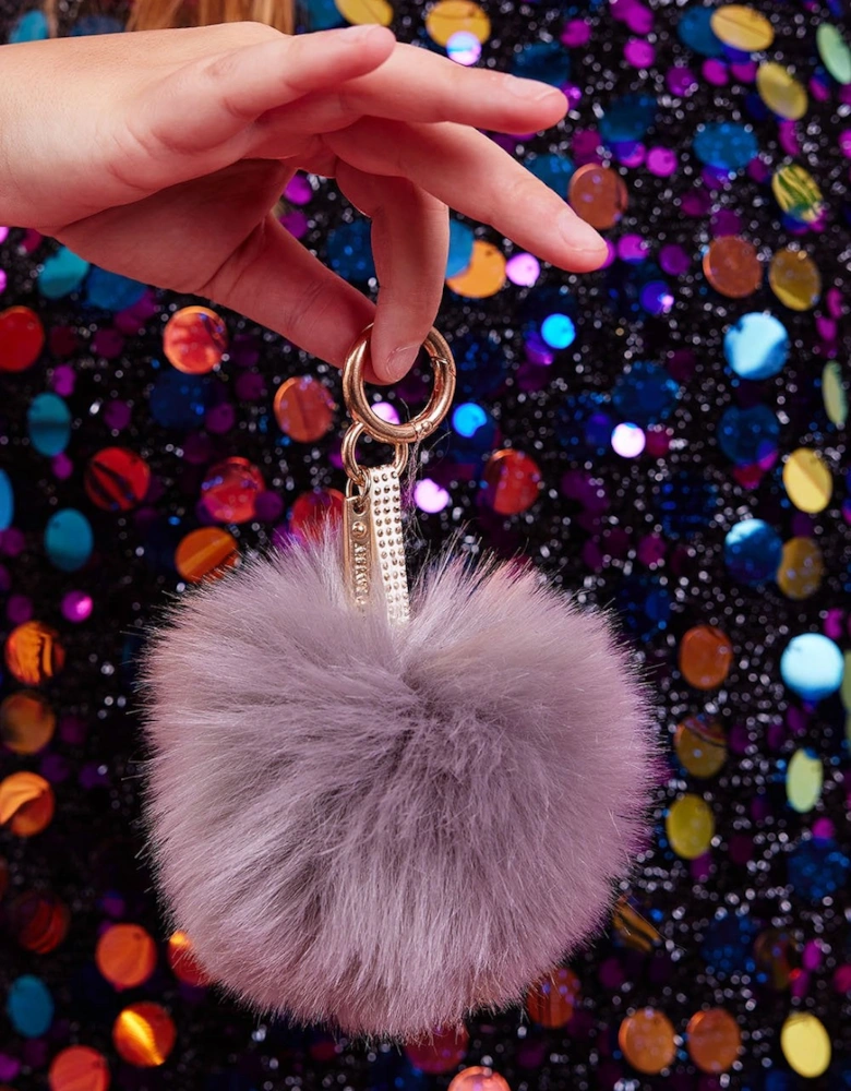 Grey Luxury Faux Fur Pom Bag Charms