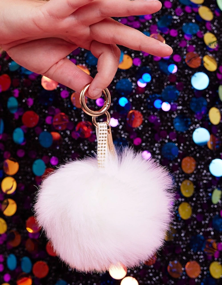 White Luxury Faux Fur Pom Bag Charms