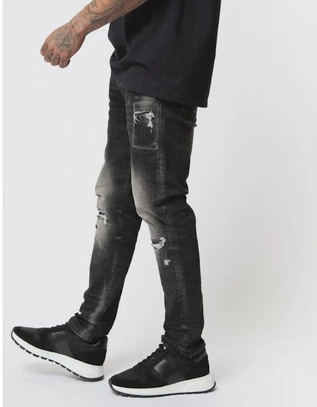 Combi Rip Jeans - Washed  Black