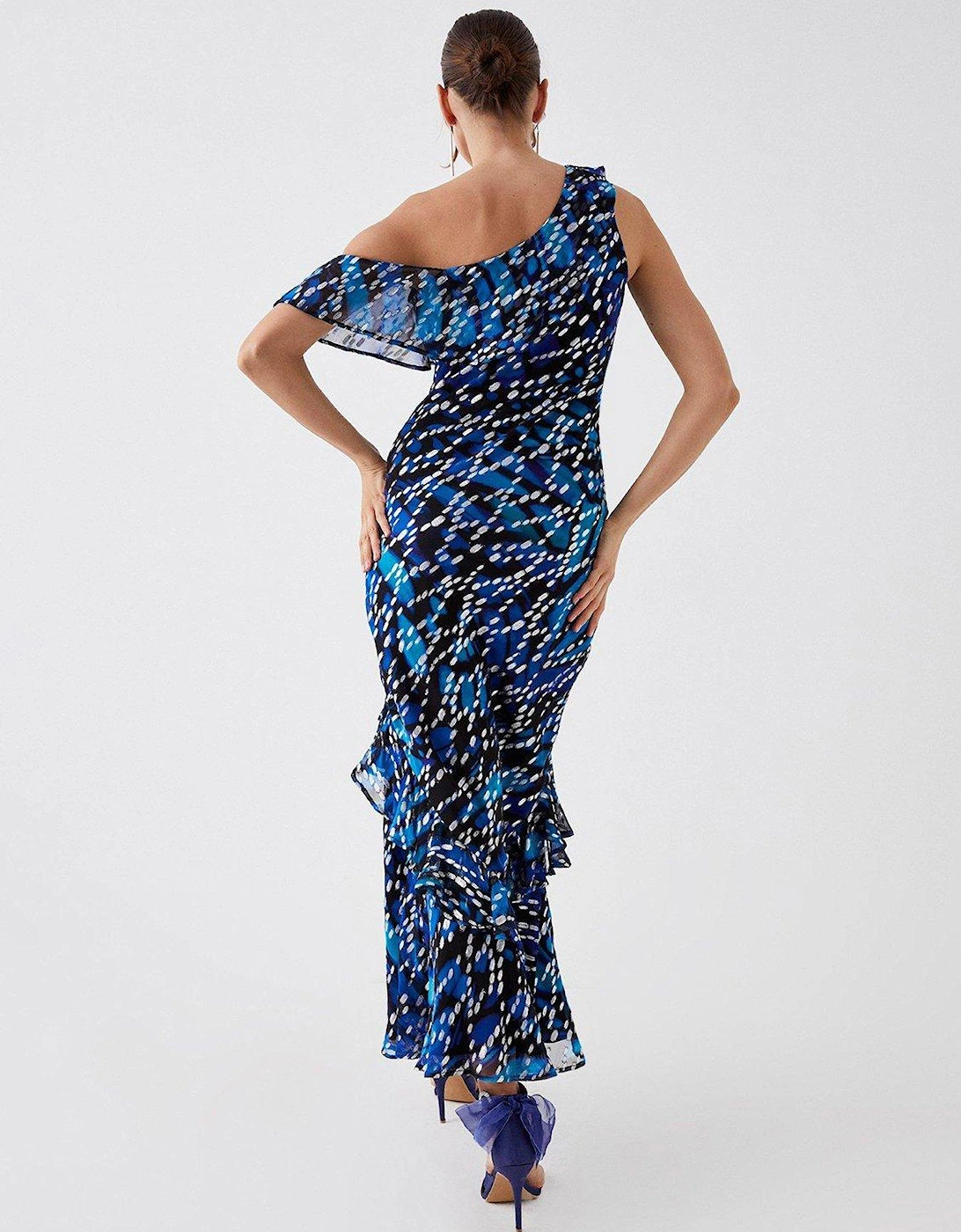Julie Kuyath One Shoulder Metallic Maxi Dress - Blue