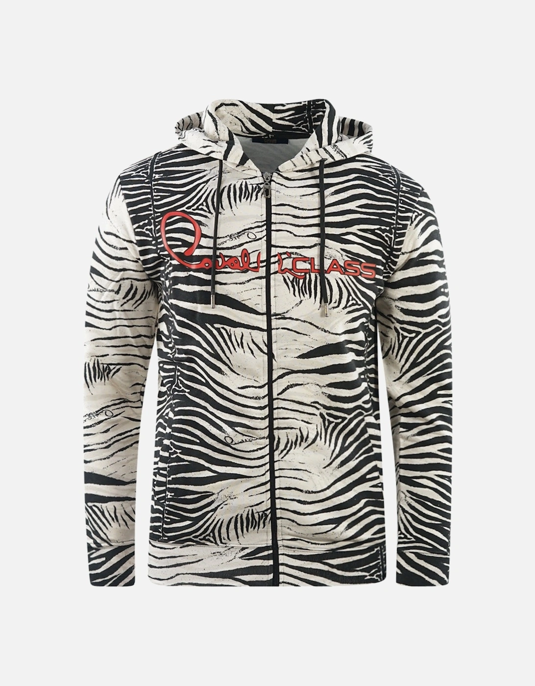 Cavalli Class Zebra Print Zip-Up Black Hoodie, 3 of 2