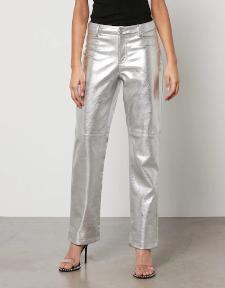 Cindy Metallic Faux Leather Straight-Leg Trousers
