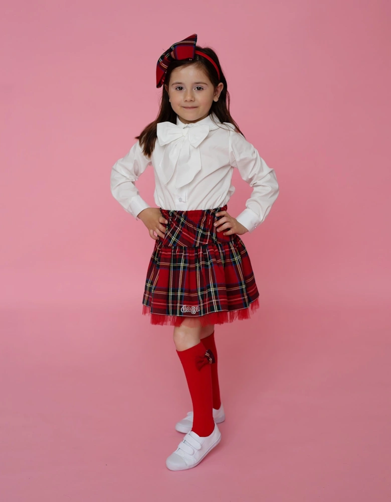 Tartan Skirt and Bow Shirt Set