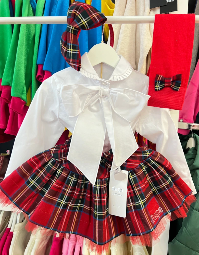 Tartan Skirt and Bow Shirt Set