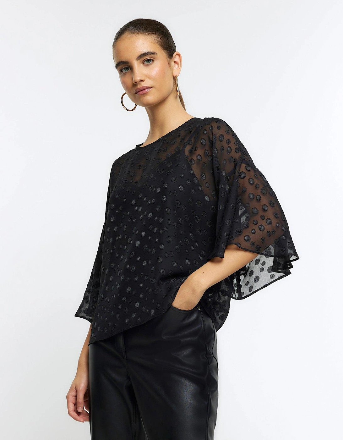 Frill Sleeve Blouse - Black, 6 of 5
