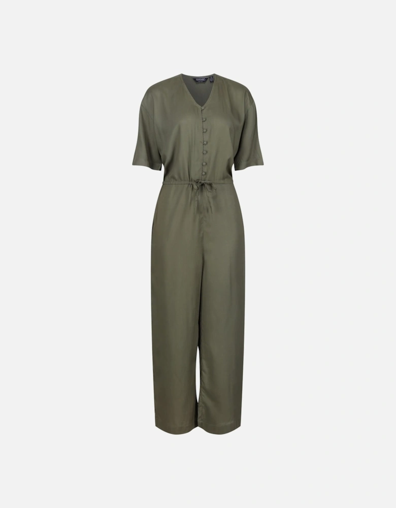 Womens/Ladies Streap Lightweight Button Front Short-Sleeved Jumpsuit