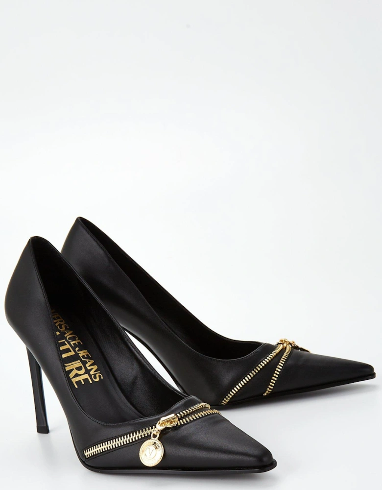 Pointy Toe Zip Pump Heel - Black