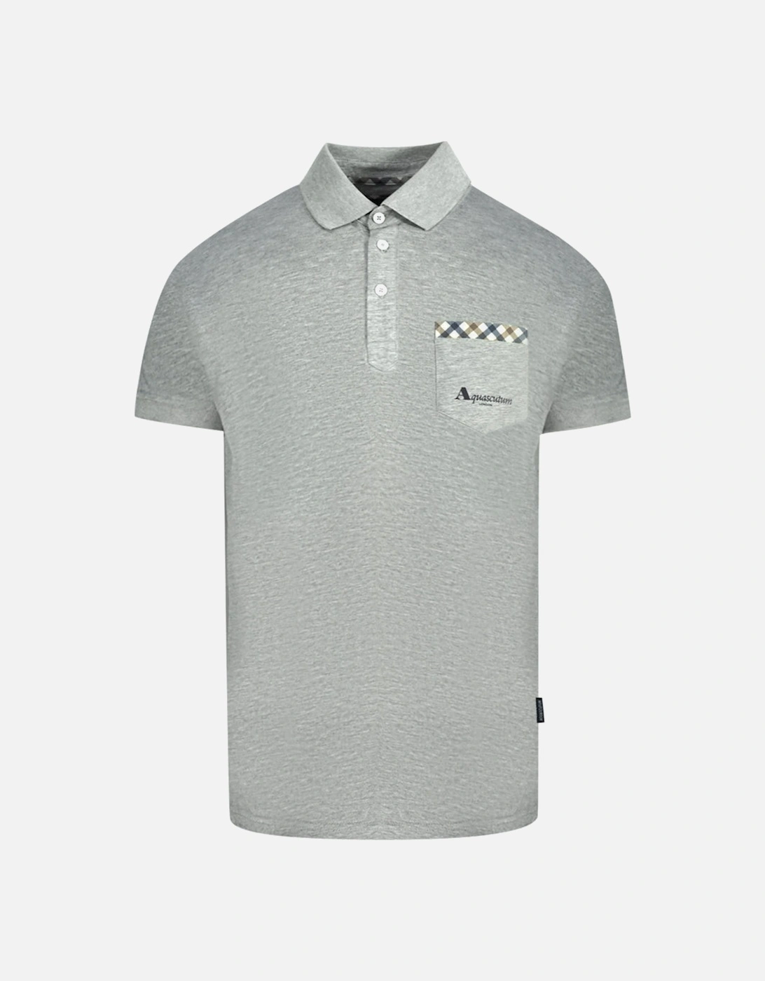 Men's Aquascutum Check Pocket Grey Polo Shirt - Size: 36