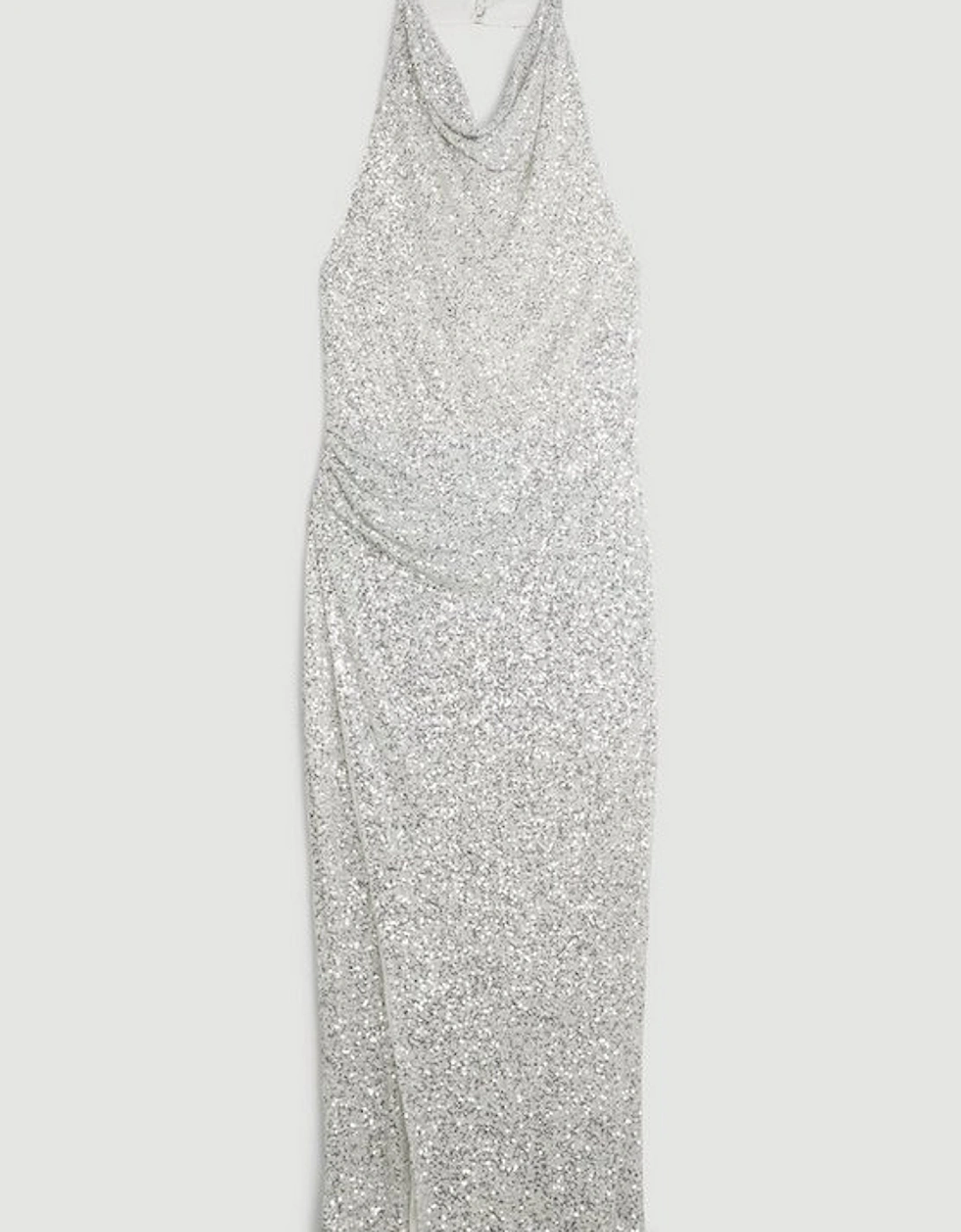 Jersey Sequin Cowl Neck Midi Dress