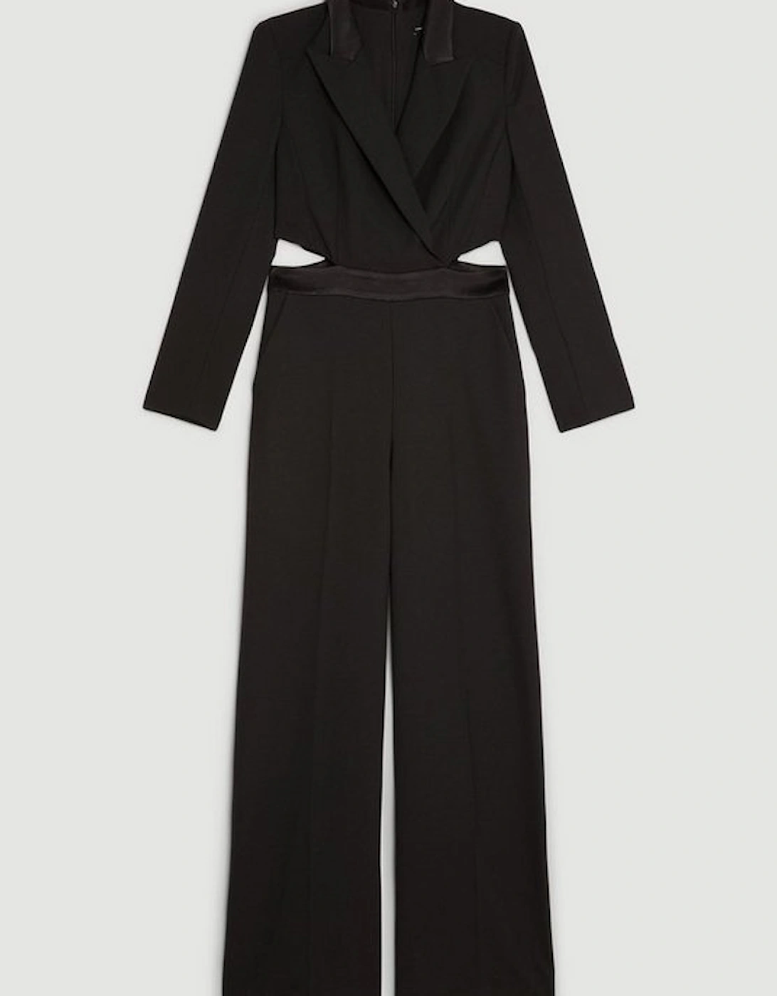 Tailored Wool Blend Tuxedo Wide Leg Jumpsuit