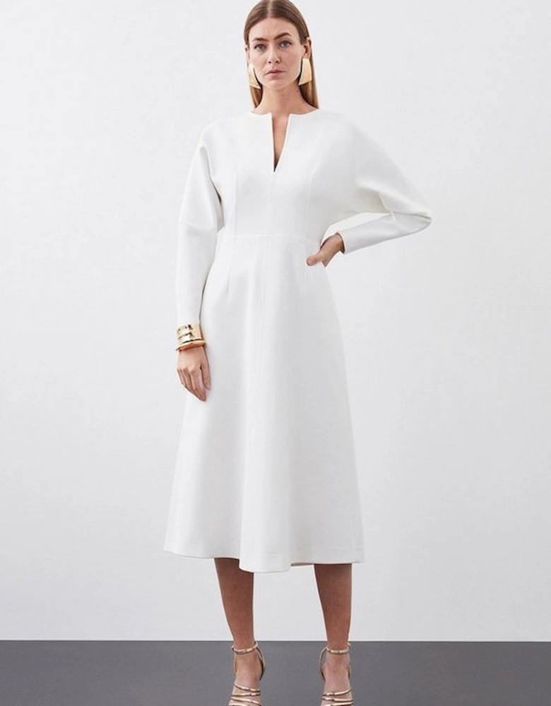 Structured Crepe Tailored Keyhole Rounded A Line Midaxi Dress