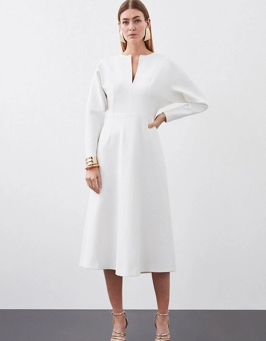 Structured Crepe Tailored Keyhole Rounded A Line Maxi Dress, 4 of 3