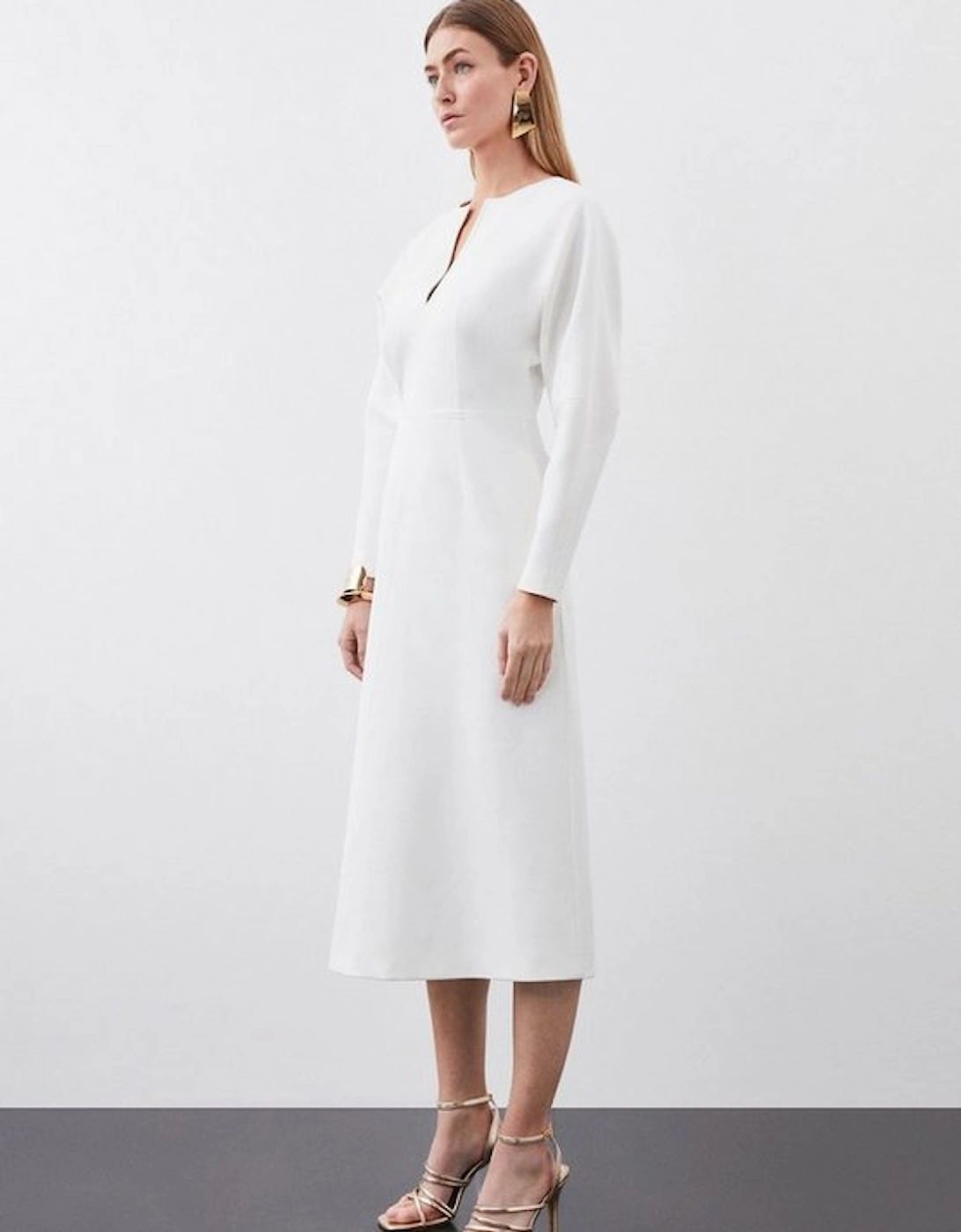 Structured Crepe Tailored Keyhole Rounded A Line Midaxi Dress