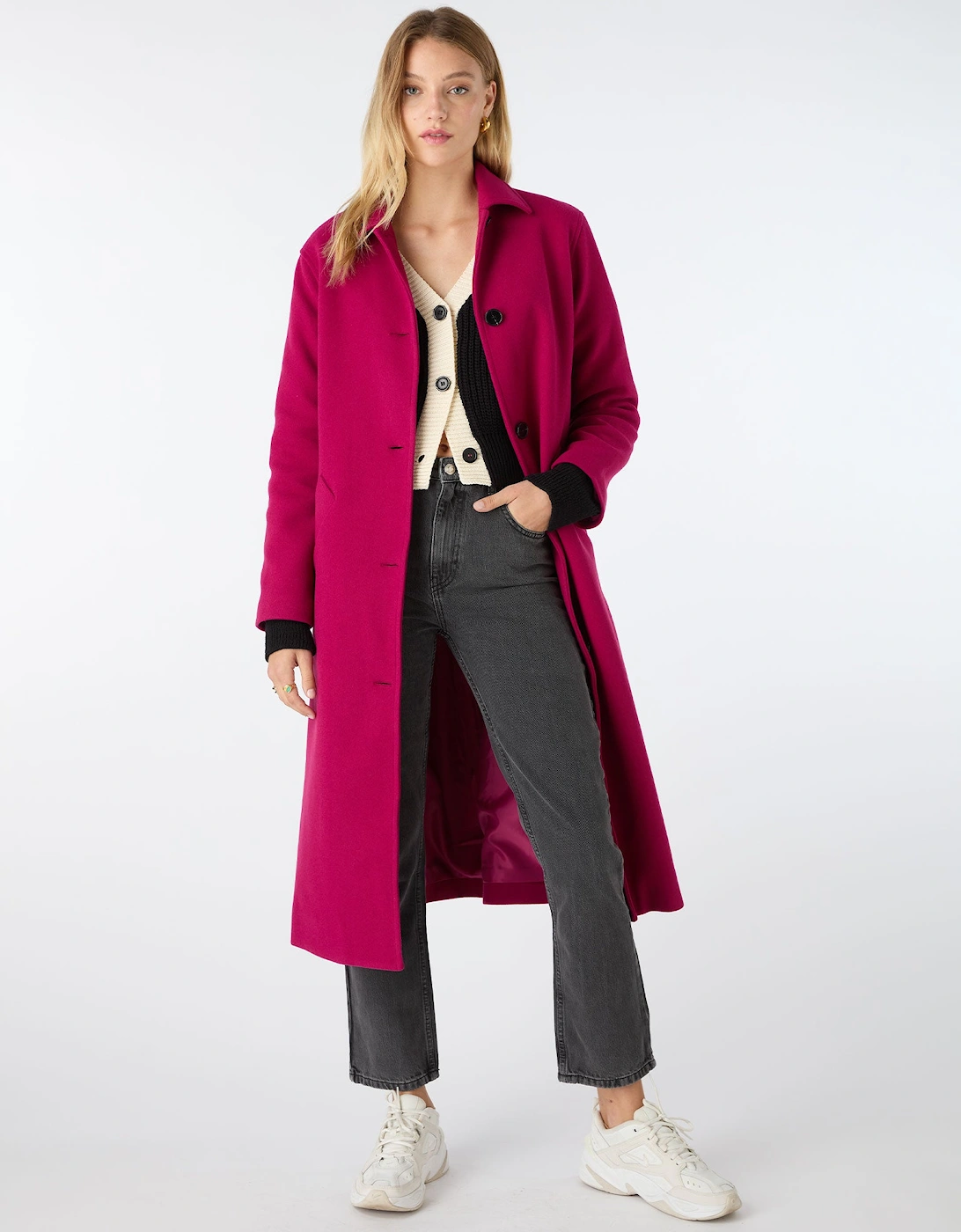 Vienna Single Breasted Belted Coat in Magenta, 8 of 7