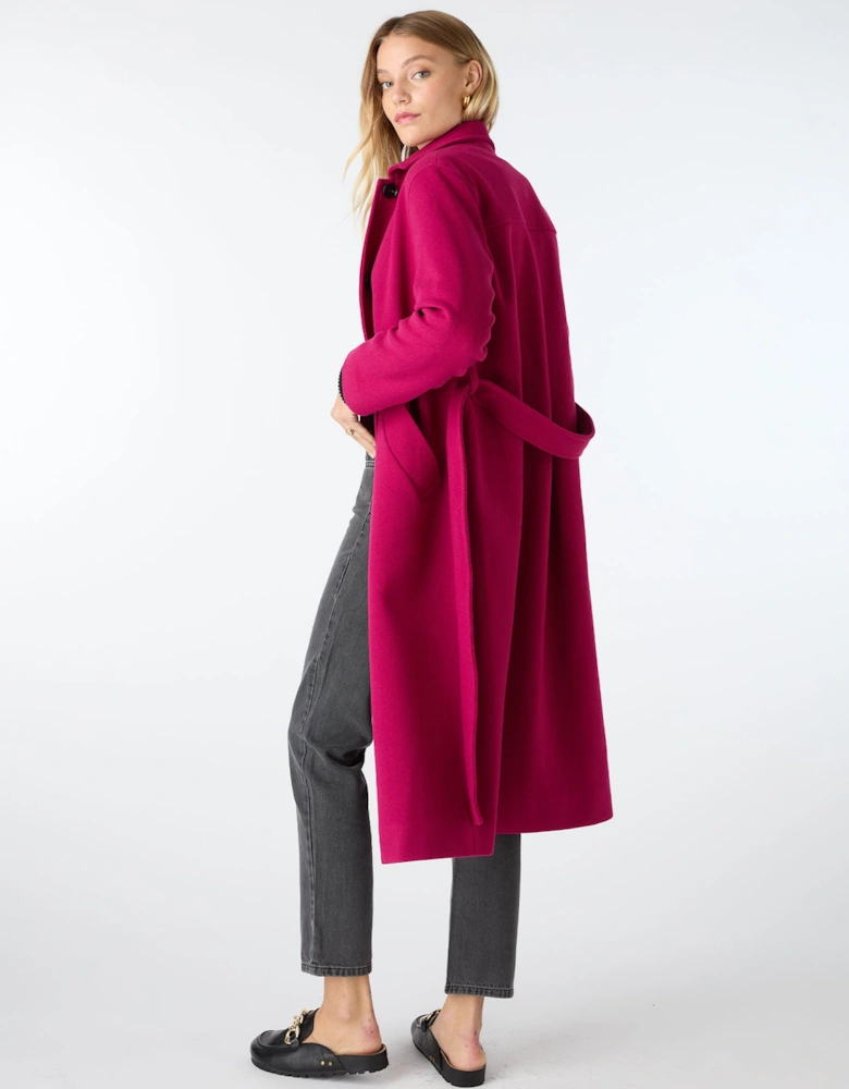 Vienna Single Breasted Belted Coat in Magenta