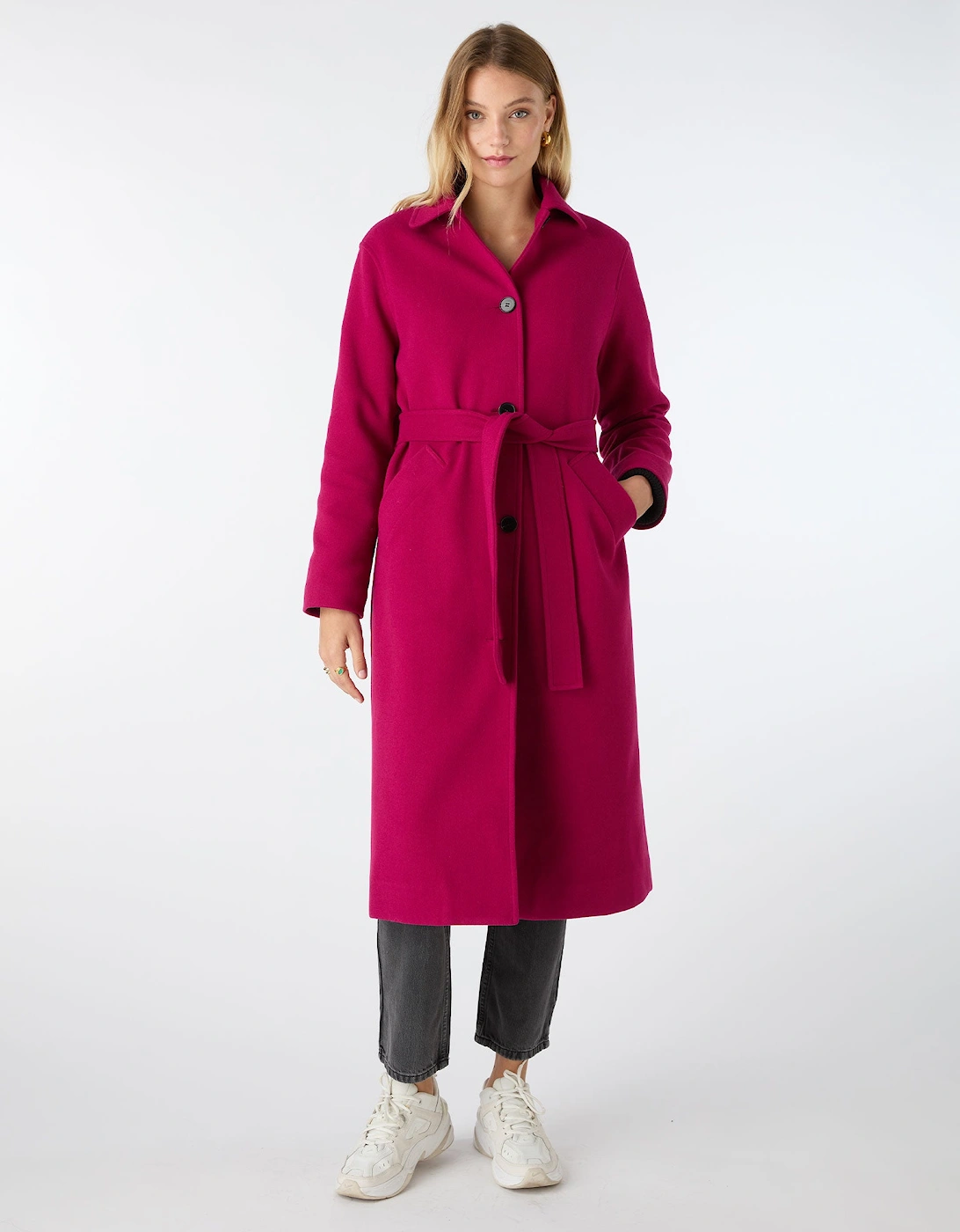 Vienna Single Breasted Belted Coat in Magenta
