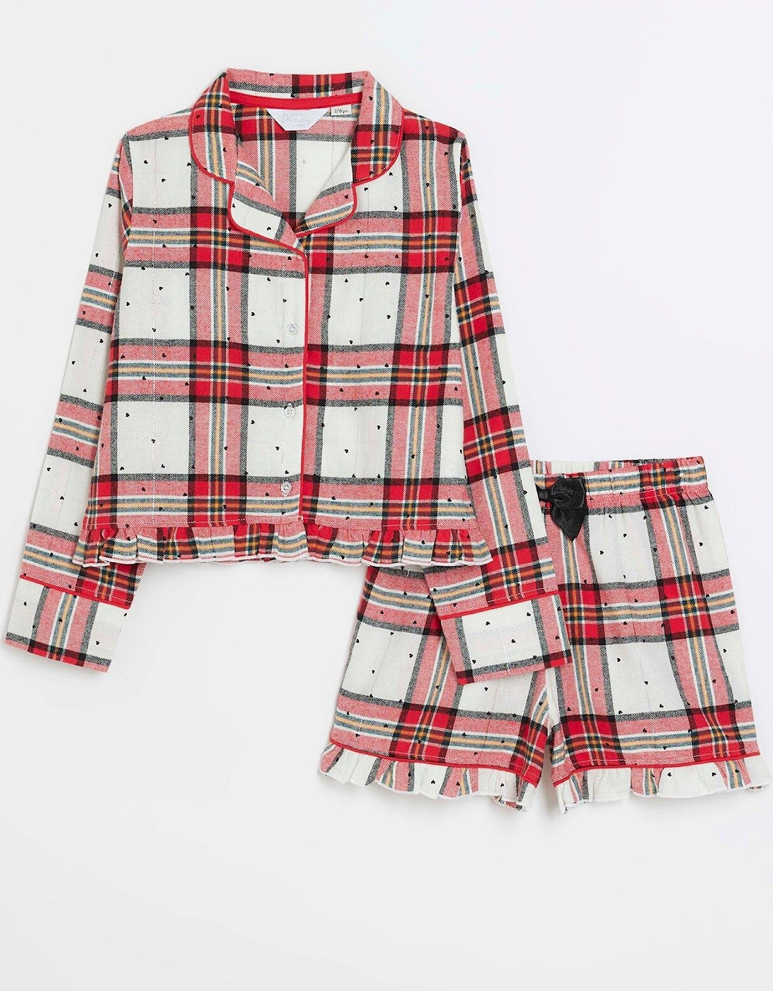 Girls Christmas Check Heart Pyjama Set - Red, 3 of 2