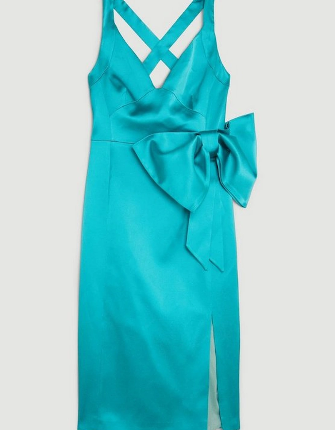 Italian Satin Bow Detail Cross Back Midi Dress