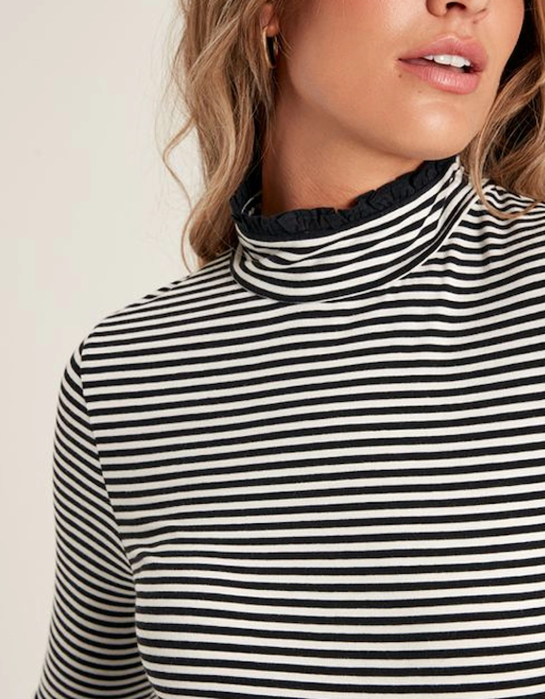 Women's Amy Roll Neck Jersey Top Black Cream Stripe