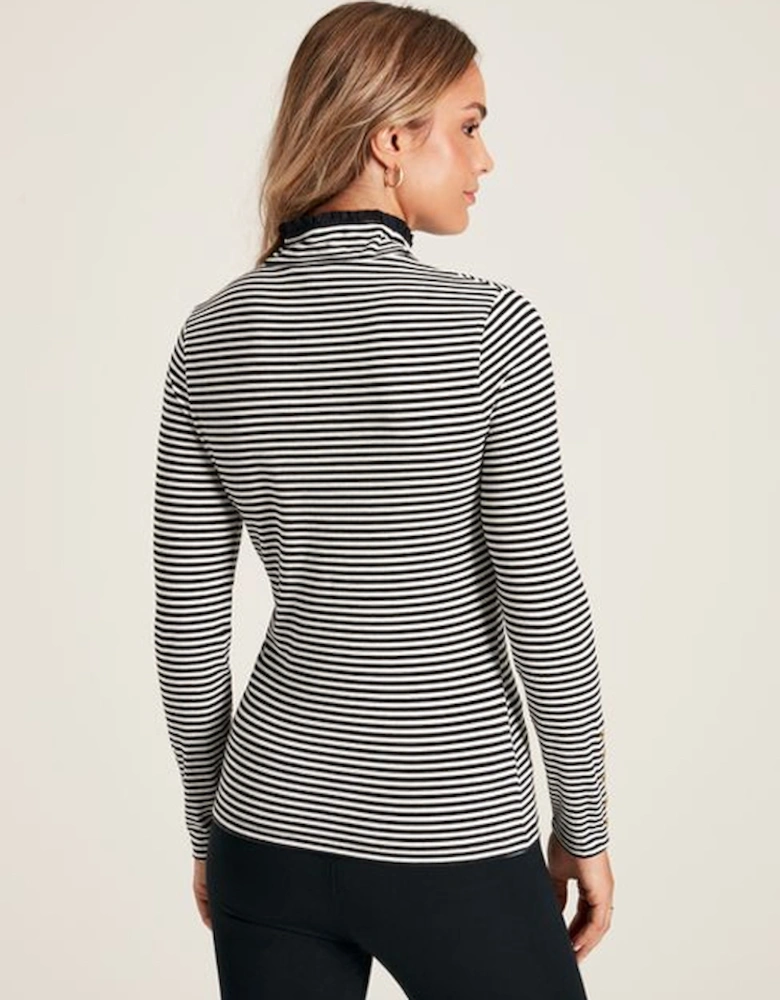 Women's Amy Roll Neck Jersey Top Black Cream Stripe