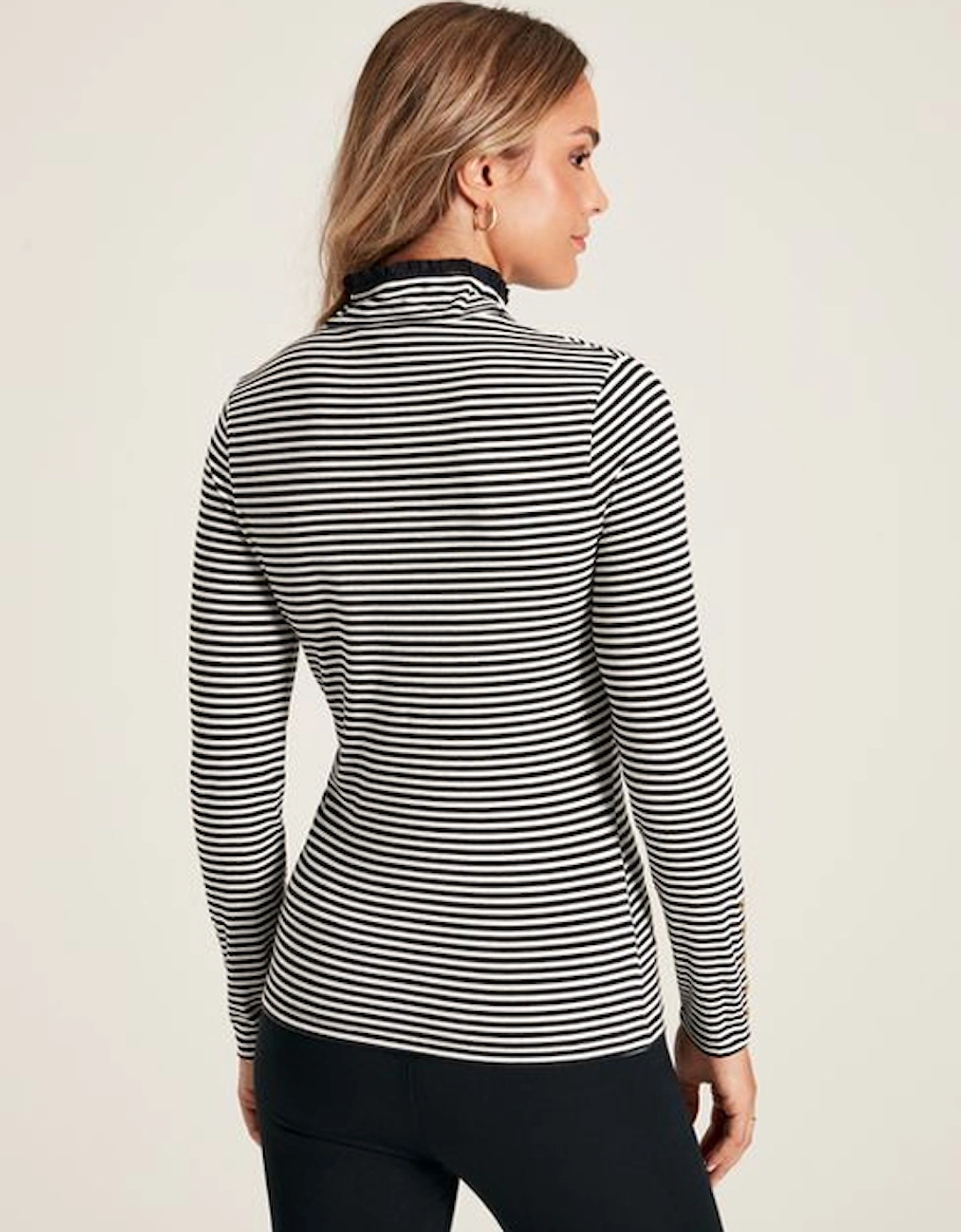 Women's Amy Roll Neck Jersey Top Black Cream Stripe