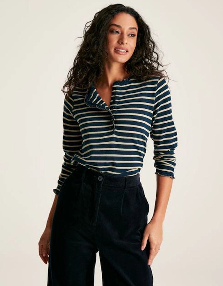 Women's Daphne Long Sleeve Button Fastened Top Navy Gold Stripe