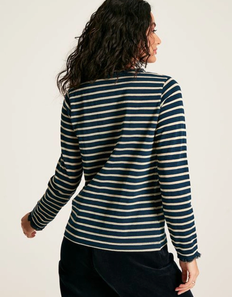 Women's Daphne Long Sleeve Button Fastened Top Navy Gold Stripe