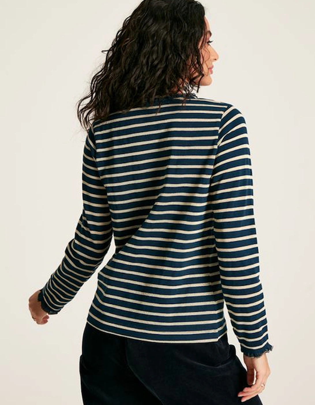 Women's Daphne Long Sleeve Button Fastened Top Navy Gold Stripe