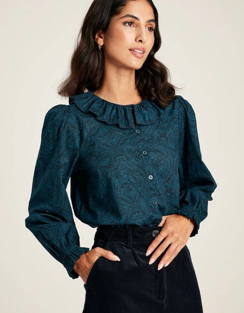 Women's Fallon Waterfall Blouse Navy Paisley