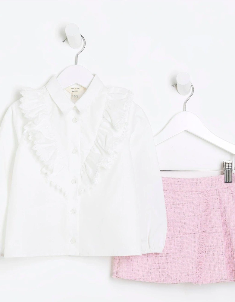 Mini Girls Frill Blouse And Skort Set - White