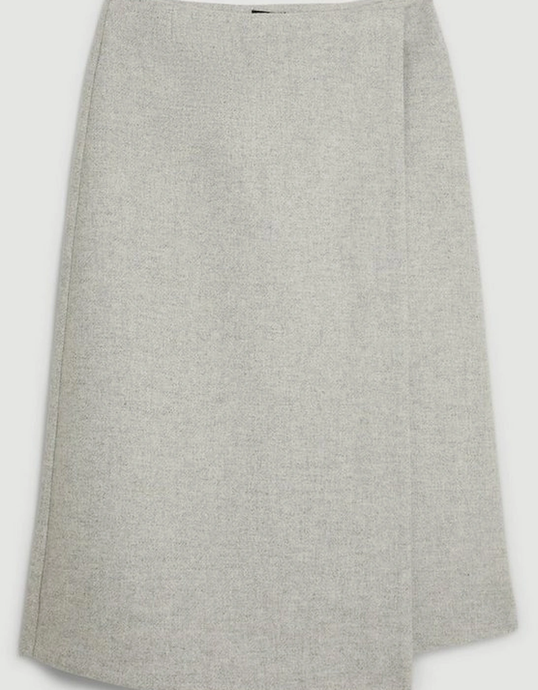 Tailored Wool Blend Double Faced Wrap Detail Midi Skirt