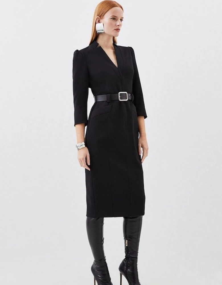 Compact Stretch Tailored Forever Belted Midi Dress