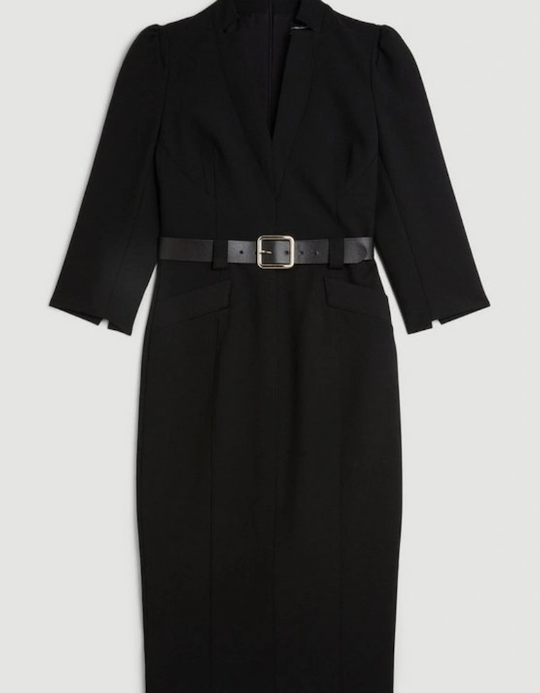 Compact Stretch Tailored Forever Belted Midi Dress