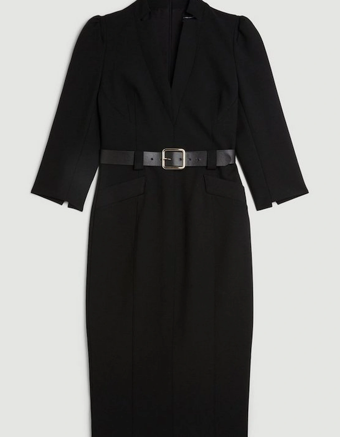 Compact Stretch Tailored Forever Belted Midi Dress