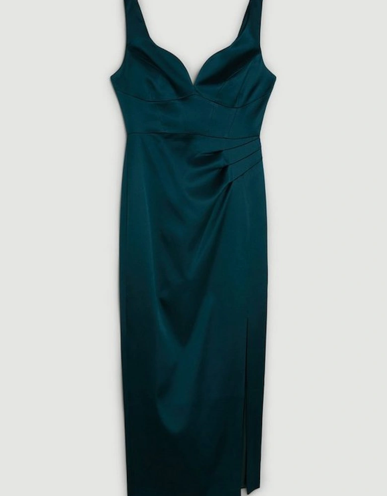 Tailored Italian Structured Satin Corset Detail Maxi Dress
