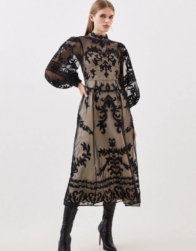 Baroque Applique Woven Maxi Dress