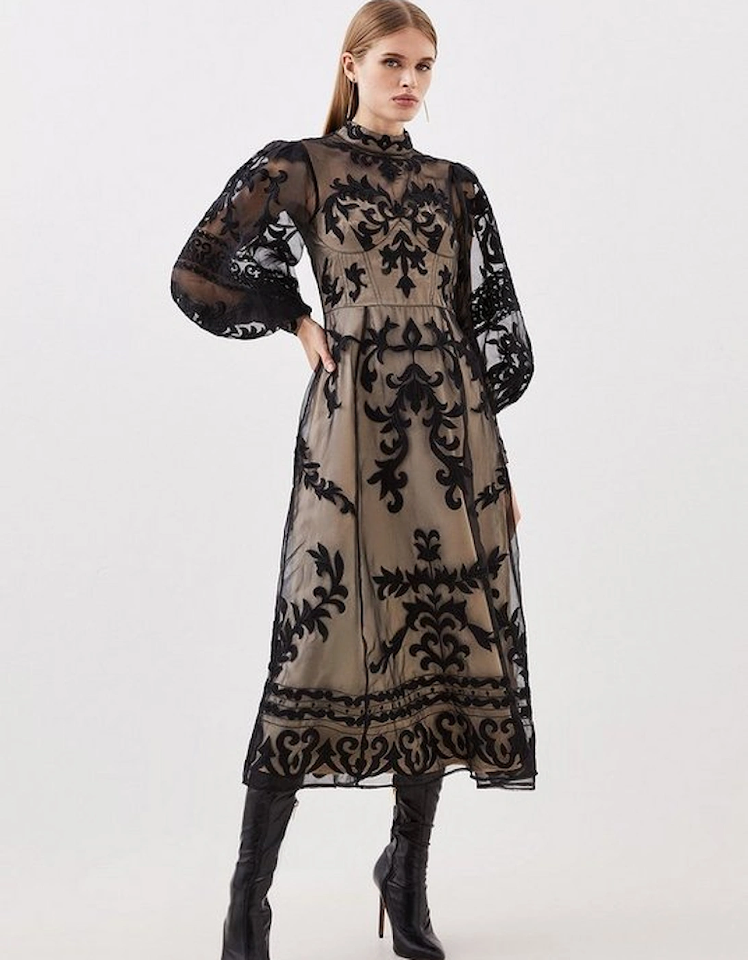 Baroque Applique Woven Midi Dress, 5 of 4