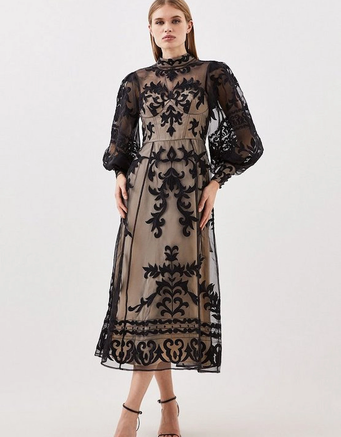 Baroque Applique Woven Maxi Dress