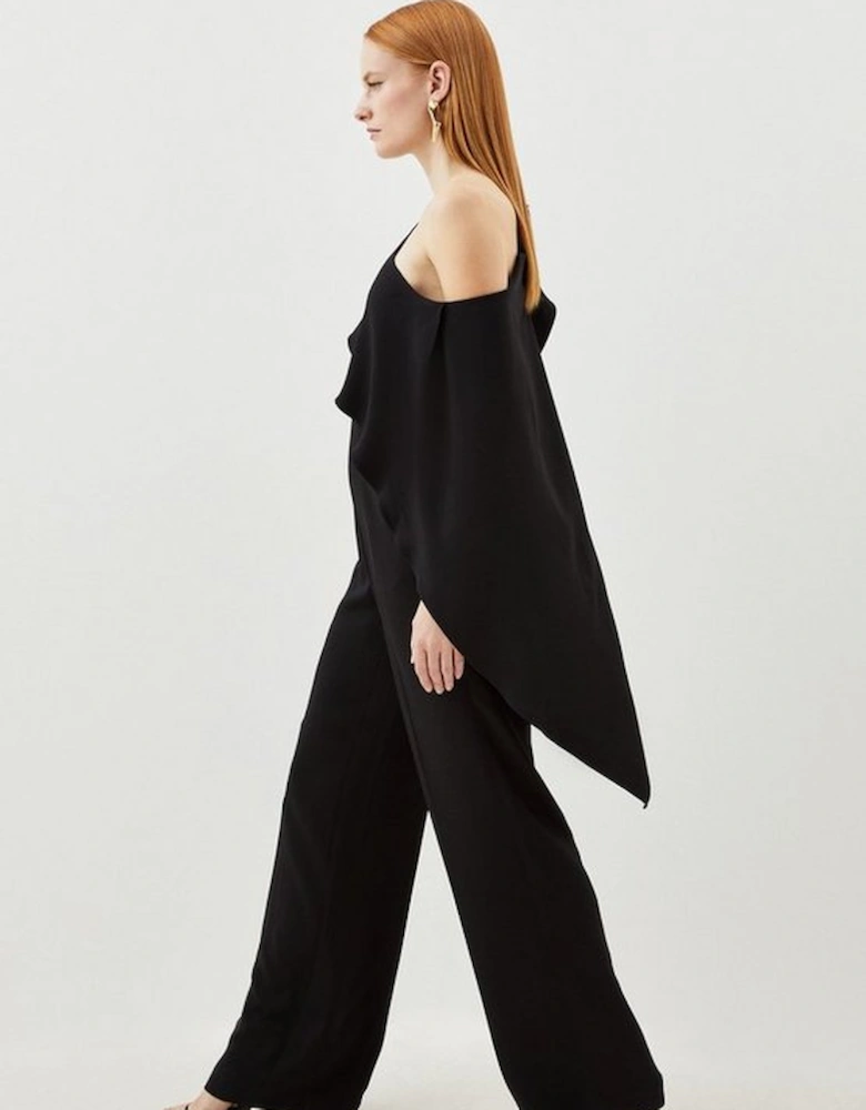 Tailored Compact Stretch Viscose Drape Detail Jumpsuit