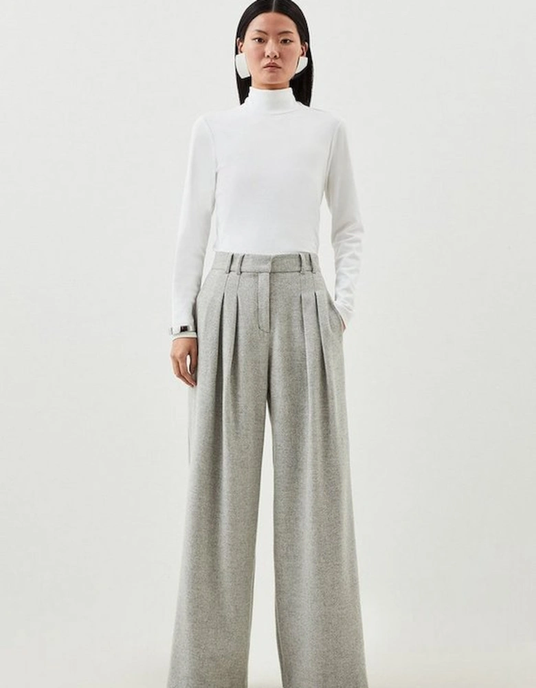 Tailored Wool Blend Double Faced Wide Leg Trousers