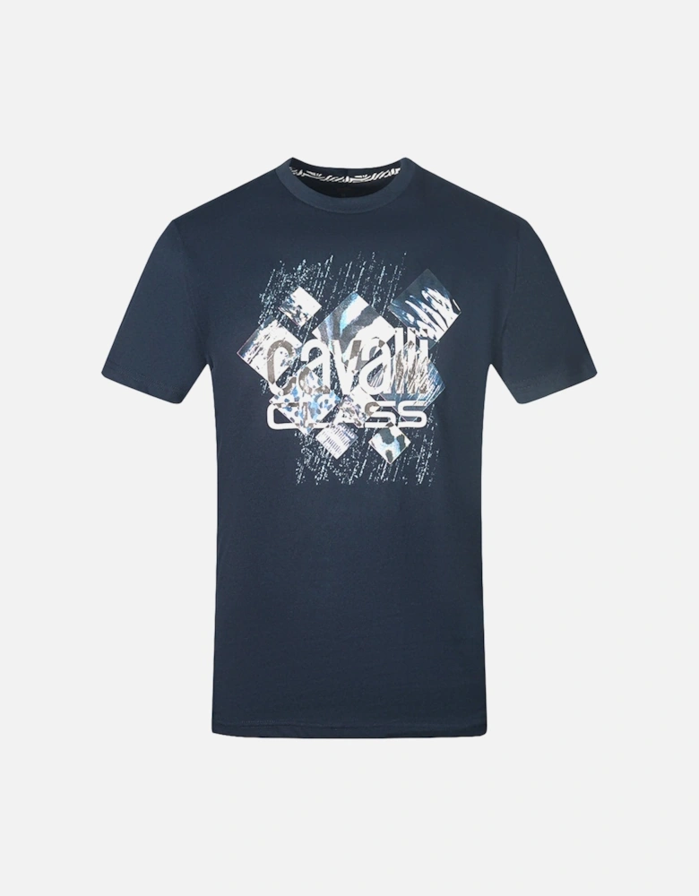 Cavalli Class Diamond Window Of Tiger Design Navy T-Shirt