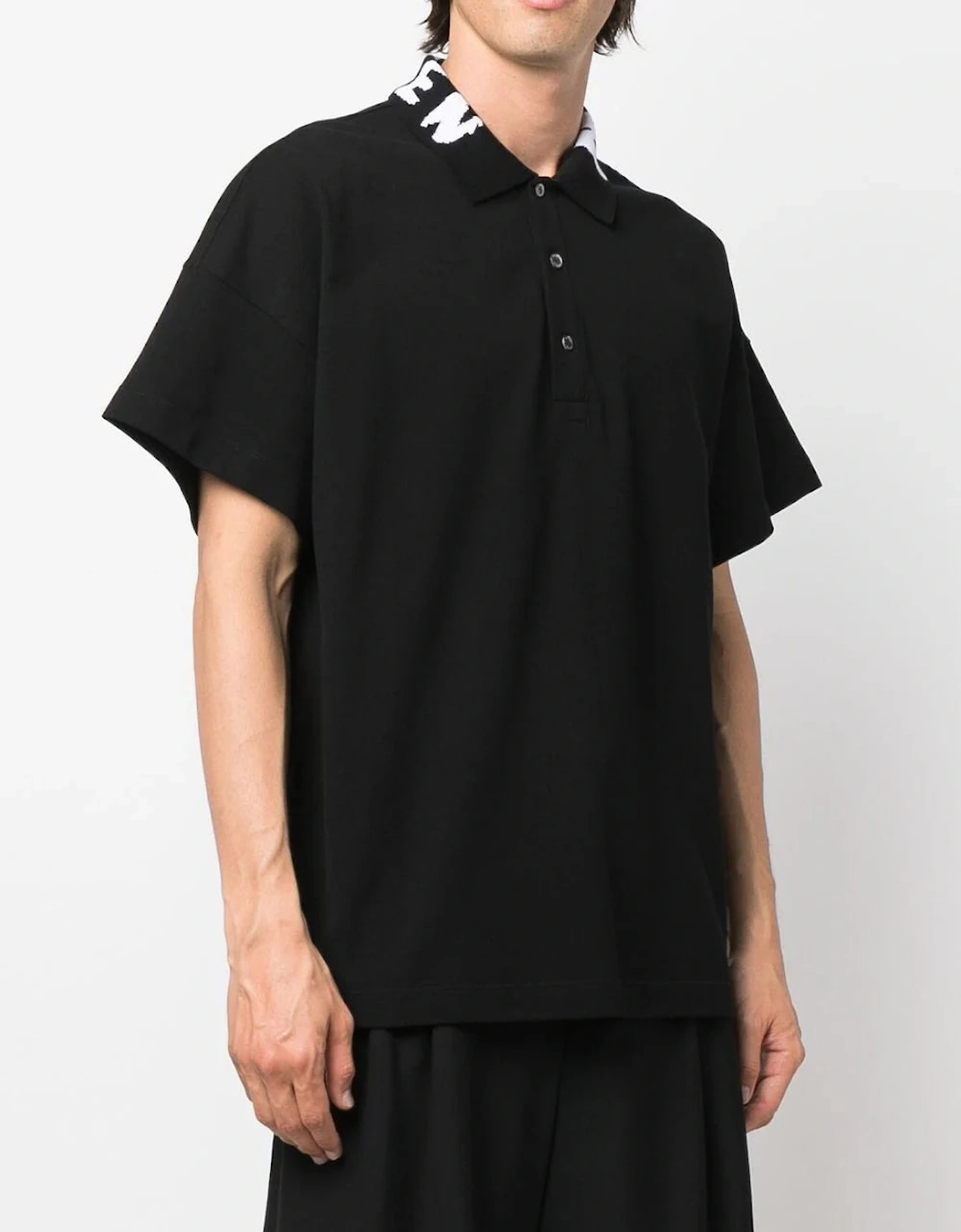 Graffiti Collar Logo Oversized Polo in Black