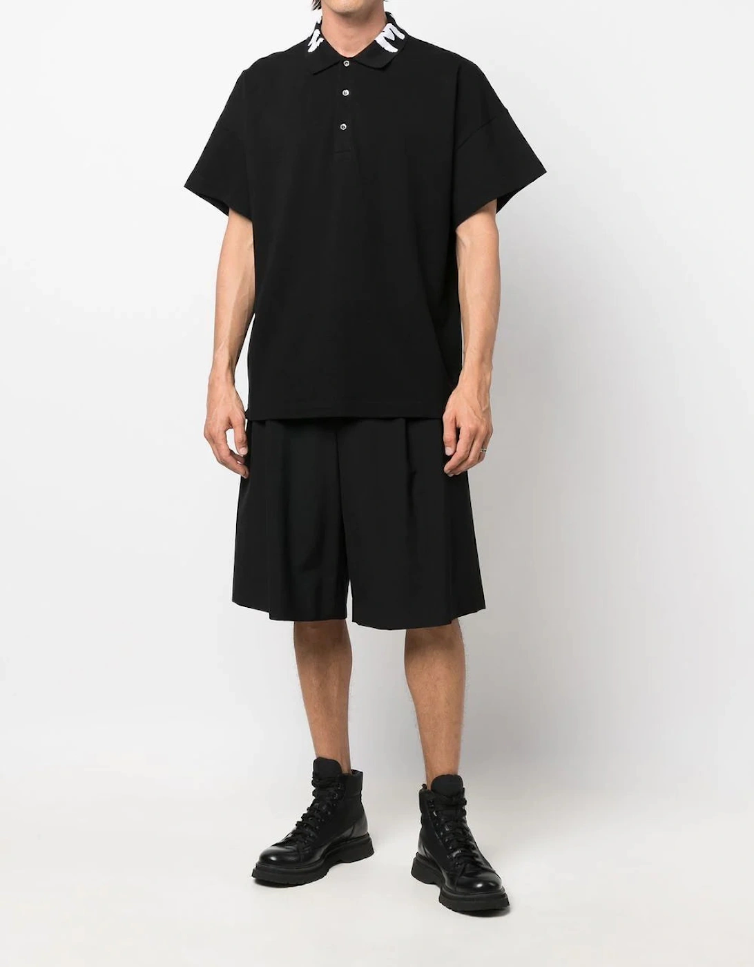 Graffiti Collar Logo Oversized Polo in Black