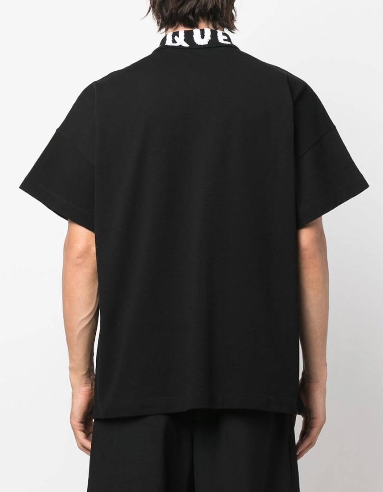 Graffiti Collar Logo Oversized Polo in Black